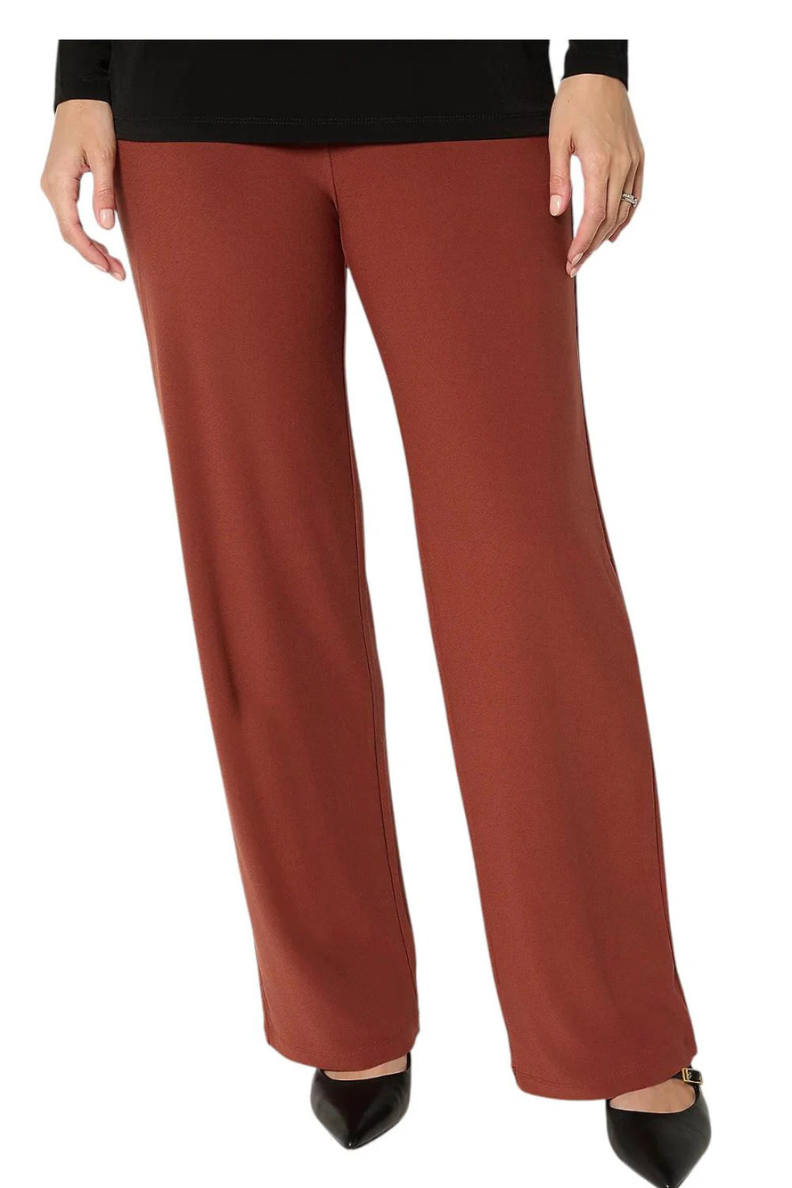 Susan Graver Women's Every Day Liquid Wide-Leg Pants Drk Cinnamon - Regular